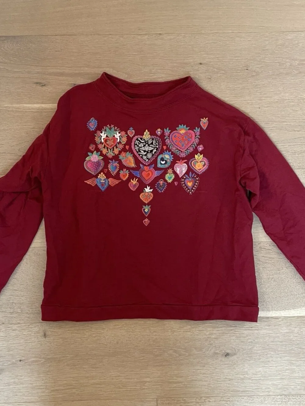Sabaku Artwear Sweater Pullover From the Heart Hippie Burgundy Red Art To Wear L